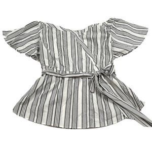 Lane Bryant Off Shoulder Top Womens 18 Gray White Stripe Stretch Surplice Peplum